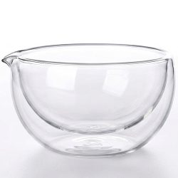 Double walled glass matcha bowl with spout